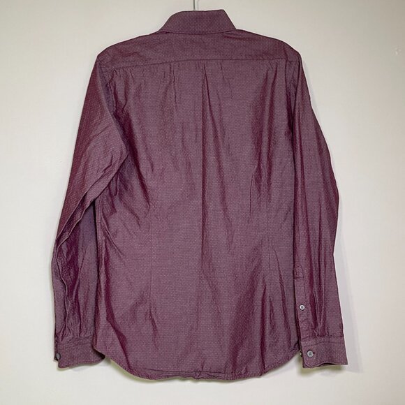Men's Medium Express Fitted Metallic Maroon Long Sleeve Button Down Shirt - Picture 7 of 8